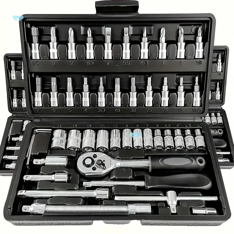 46 Pieces 1/4 inch Drive Socket Ratchet Wrench Set, with Bit Socket Set Metric and Extension Bar for Auto Repairing and House...