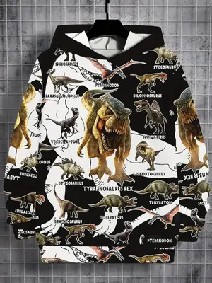 Boys' Fashion Dinosaur 3D Print Graphic Casual Hoodie Sweatshirt, Full Body Autumn Sports Top, Perfect for Outdoor Activities