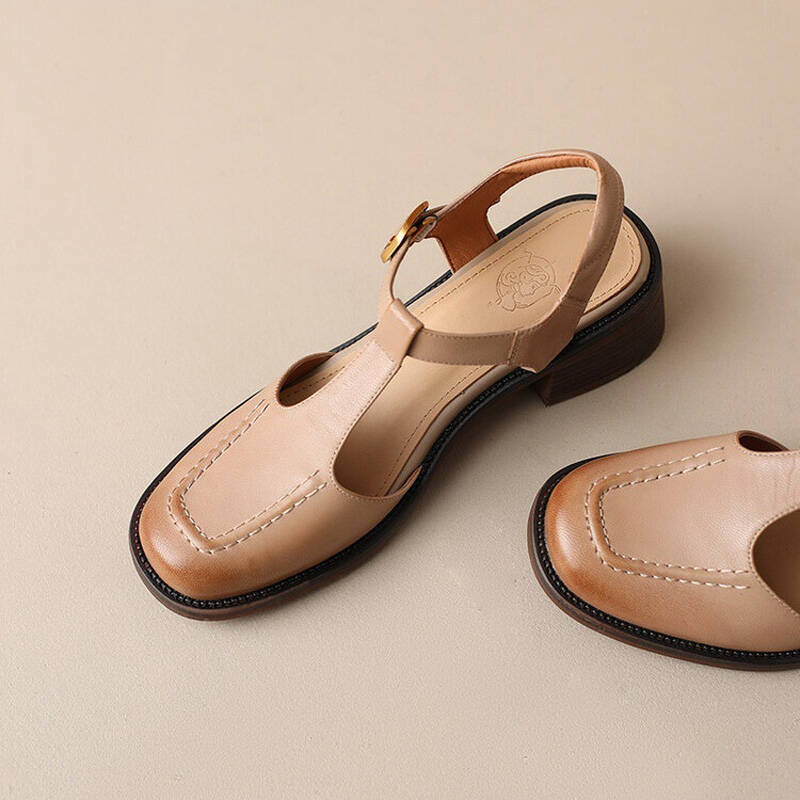 CHIKO Shaneice Square Toe Block Heels T-Strap Shoes