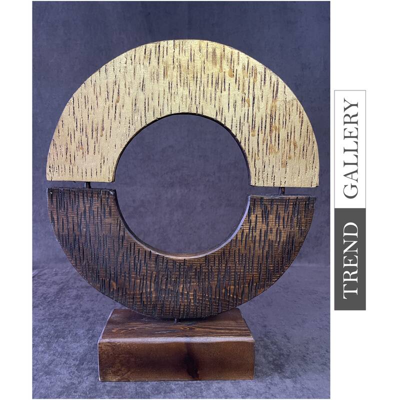 Original Round Figure Sculpture Creative Abstract Symbol Partitioned Disk Wood Desktop Art | CENTER OF WORLD 17"x14"...