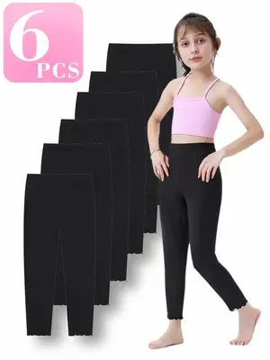 Girl's Solid Color Leggings, Casual Athletic Comfy Breathable Skinny Pants for Daily Wear, Kids Bottoms for All Seasons, Yout...