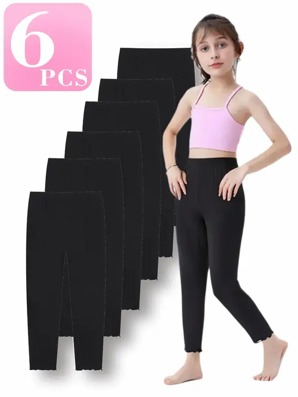 Girl's Solid Color Leggings, Casual Athletic Comfy Breathable Skinny Pants for Daily Wear, Kids Bottoms for All Seasons, Yout...