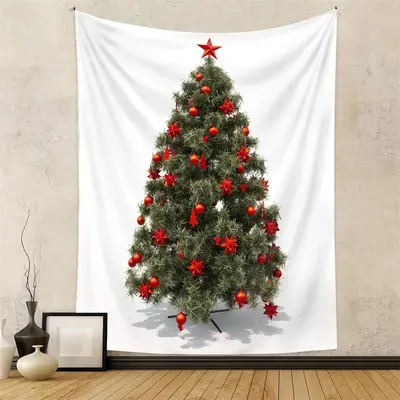 Red Star Dark Green Christmas Tree Wall Tapestry - Aperturee