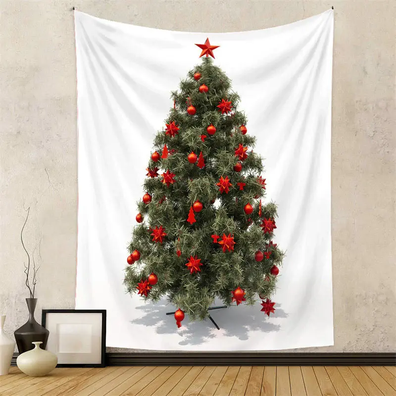 Red Star Dark Green Christmas Tree Wall Tapestry - Aperturee