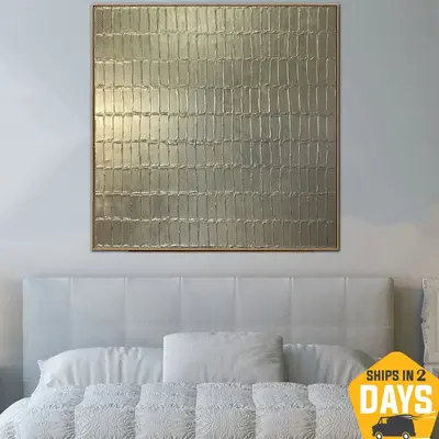 Creative Golden Mesh Monochrome Paintings On Canvas Original Wall Art Abstract Artwork for Room Decor | GOLDEN TILES 46"...