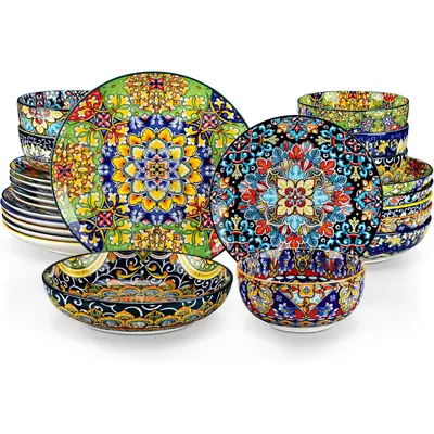 vancasso 24/18/12 Pieces Dinnerware Sets, Plates and Bowls Set, Porcelain Dishes Set for 4/6, Microwave and Dishwasher Safe, ...