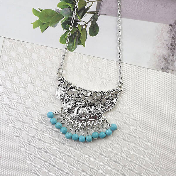 Yunnan Ethnic Style Miao Silver Pave Turquoise Pendant Necklaces Tibetan Nepalese Jewelry