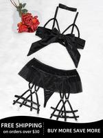 Plus Size Women Lingerie Silk Bow Front Push Up Bra Cami Set - Comfortable Underwear for a Feminine Touch, Romantic Design, B...