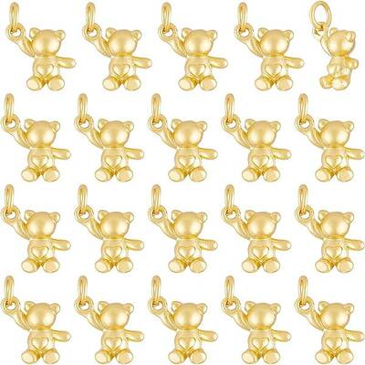 CHGCRAFT 20Pcs Golden Bear Charms Bear Pendent Alloy Charms with Jump Rings for DIY Jewelry Making Finding Kit