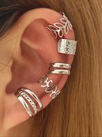 Leaf & Texture Metal Design Cuff Earrings Set, Fashionable Fake Earrings for Women & Girls, Trendy All-match & Exquisite Jewe...
