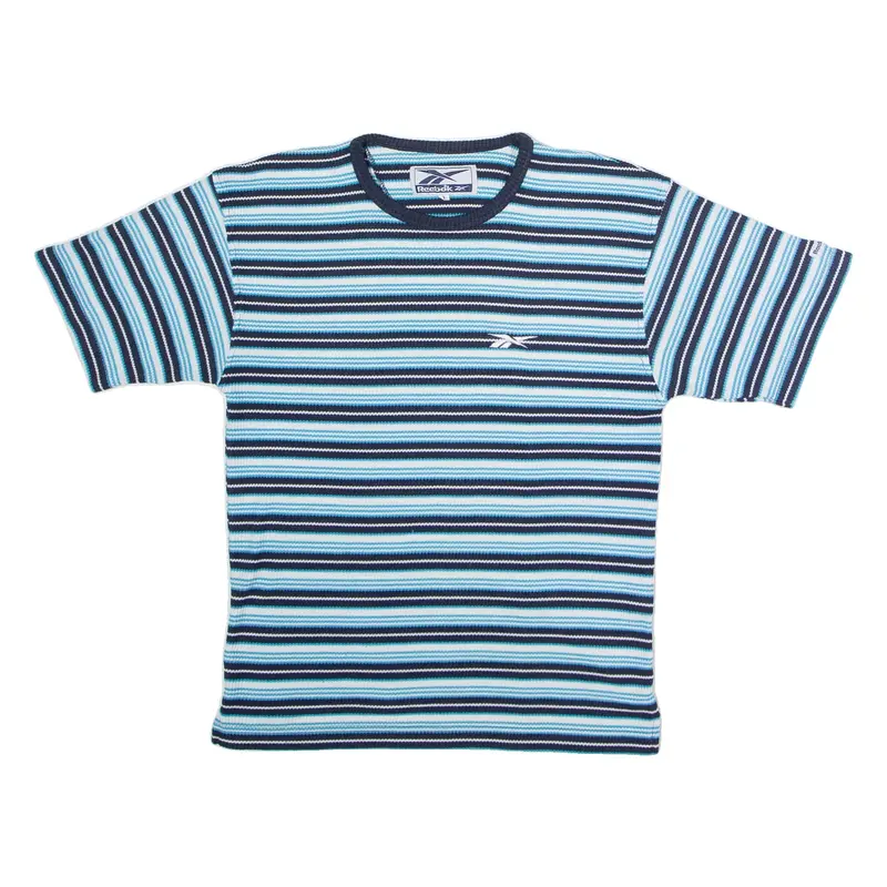 REEBOK Striped Knit Womens T-Shirt Blue Crew Neck UK 8