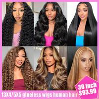 Fiumer hair Fashion Ready Go Glueless Real Human Hair Wig Deep Wave HD Transparent Lace Front Wig Human Hair Pre Plucked Pre ...
