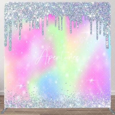 Aperturee Rainbow Silver Glitter Party Pillow Cover Backdrop, 6X6FT(1.8X1.8M), 111 USD, square double-sided backdrops, DSZYHD...