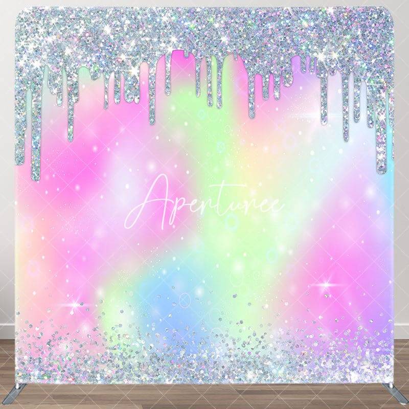 Aperturee Rainbow Silver Glitter Party Pillow Cover Backdrop, 6X6FT(1.8X1.8M), 111 USD, square double-sided backdrops, DSZYHD...