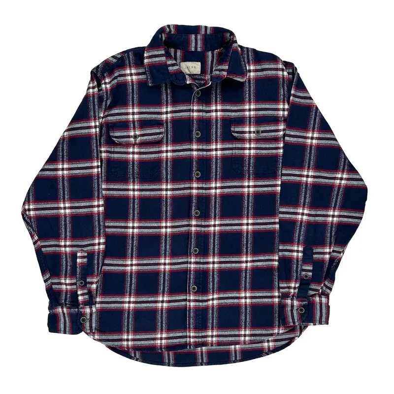 Jachs Checked Flannel Shirt - Large Blue Cotton