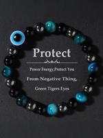 Tiger's Eye Stone Beaded Bracelet, Fashionable Evil Eye Design Bracelet for Men & Women, Couple Bracelets, Trendy All-match &...
