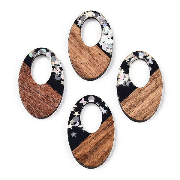 Opaque Resin & Walnut Wood Pendants
