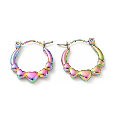 Ion Plating(IP) Rainbow Color 304 Stainless Steel Heart Wrap Hoop Earrings for Women