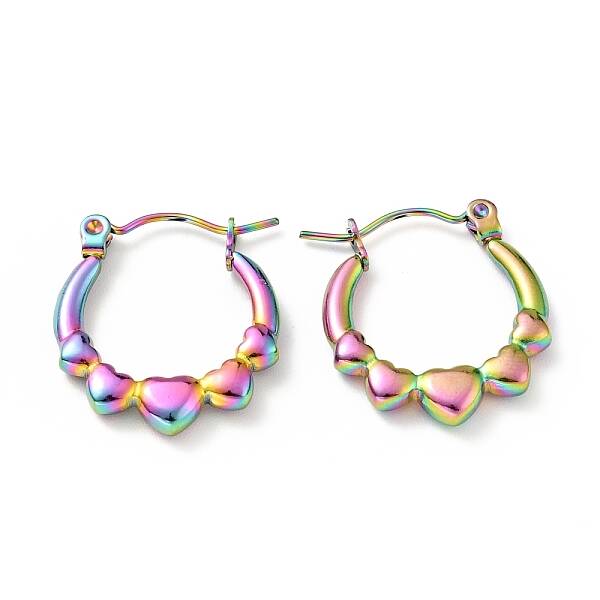 Ion Plating(IP) Rainbow Color 304 Stainless Steel Heart Wrap Hoop Earrings for Women