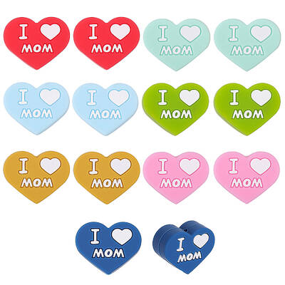 14Pcs 7 Colors Father's Day & Mother's Day Silicone Focal Beads