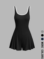 Women's Contrast Binding Tank Romper, Casual Basic Minimalist Sleeveless Romper for Summer, Ladies Clothes for Daily Wear, Wo...