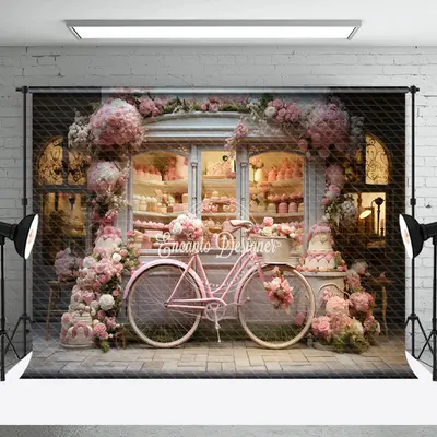 Warm Pink Bike Floral Shop Spring Backdrop For Photo - Aperturee