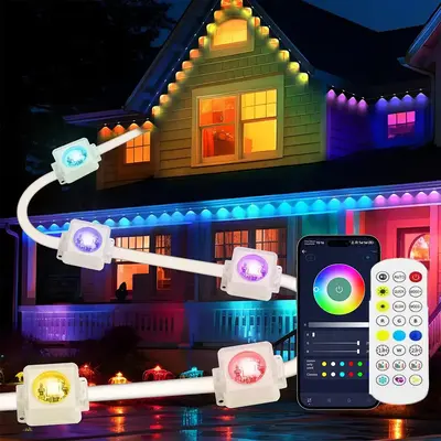 Outdoor Light with Remote Control, RGB+AI Outdoor Light, Waterproof House Light for Outside, Bluetooth-compatible Light for...