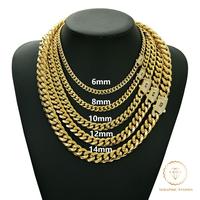 14k Gold Plated Miami Cuban Link Chain Necklace  Stainless Steel Iced Out Clasp Hip Hop Jewelry for Men/ Women 6/8/10/12/14mm...