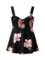 Women's Floral Print Shirred Back Tie Front Vintage Cami Top, Chic Casual Fitted Elegant Sweetheart Neck Sleeveless Top for S...