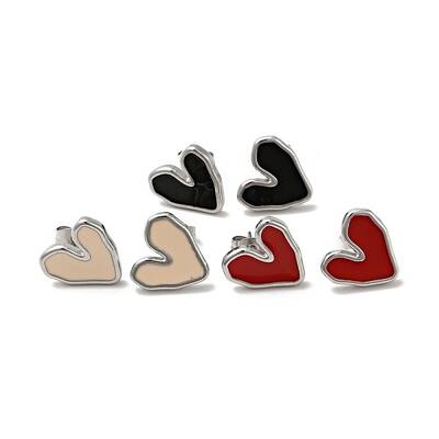 Heart 304 Stainless Steel Stud Enamel Earrings