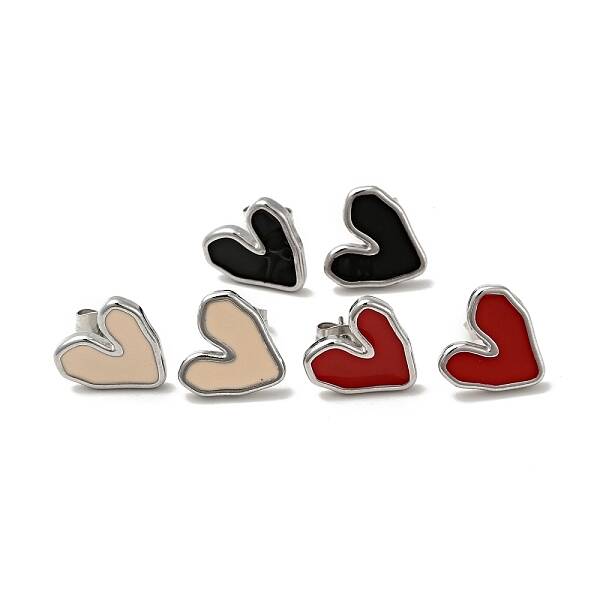 Heart 304 Stainless Steel Stud Enamel Earrings
