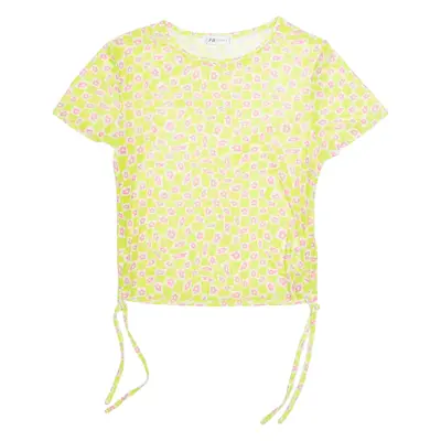 FB SISTER Sheer Ruched Womens Printed Top Green Floral L