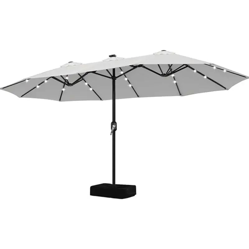ABCCANOPY 15FT Patio Umbrella with Solar Lights Double-Sided Large Umbrella Outdoor Market Rectangle Umbrellas,Umbrella Base ...