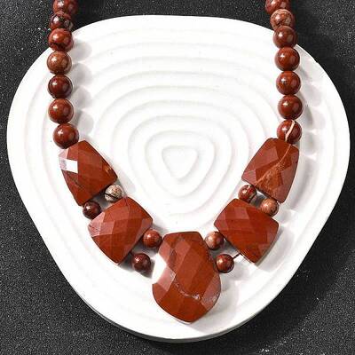 Natural Red Jasper Faceted Bib Graduated Beaded Necklaces for Women