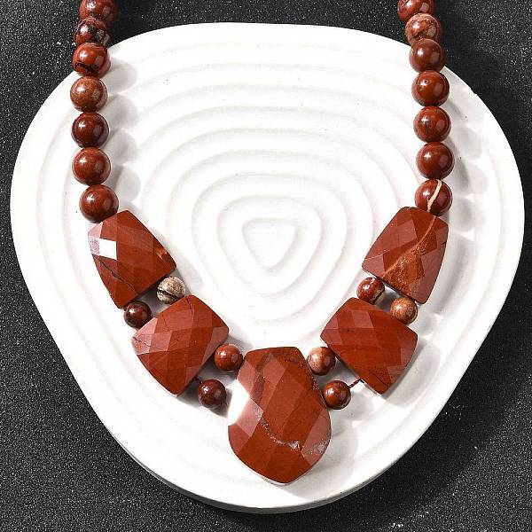 Natural Red Jasper Faceted Bib Graduated Beaded Necklaces for Women