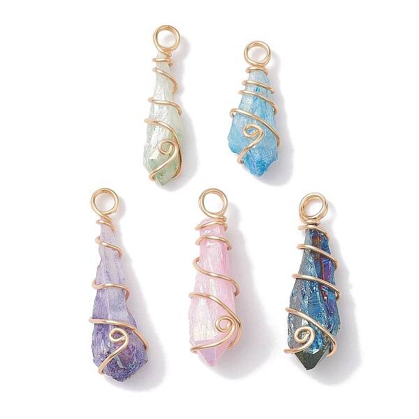 Electroplated Natural Quartz Crystal Copper Wire Wrapped Pendants