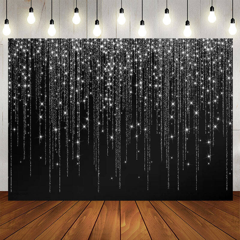 Aperturee Black And White Line Glitter Birthday Backdrop