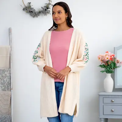 Paw Floral Vine Accented Cardigan - 1X