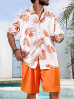 【Plus Size】 Men's Tropical Print Shirt & Shorts Set, Casual Short Sleeve Collared Top & Shorts, Men's Summer Outfits, Men...