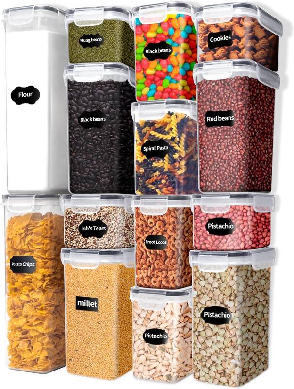 Airtight Food Storage Containers with Lid, 14 Pcs BPA Free Plastic Dry Food Canisters for Kitchen Pantry Organization an