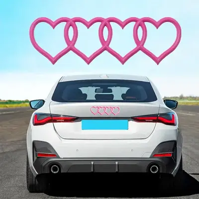 Four-Ring Love Heart Design Car Modified Logo Decal, Auto Rear Tail Logo Decorative Sticker, Auto Rear Trunk Emblem Accessori...