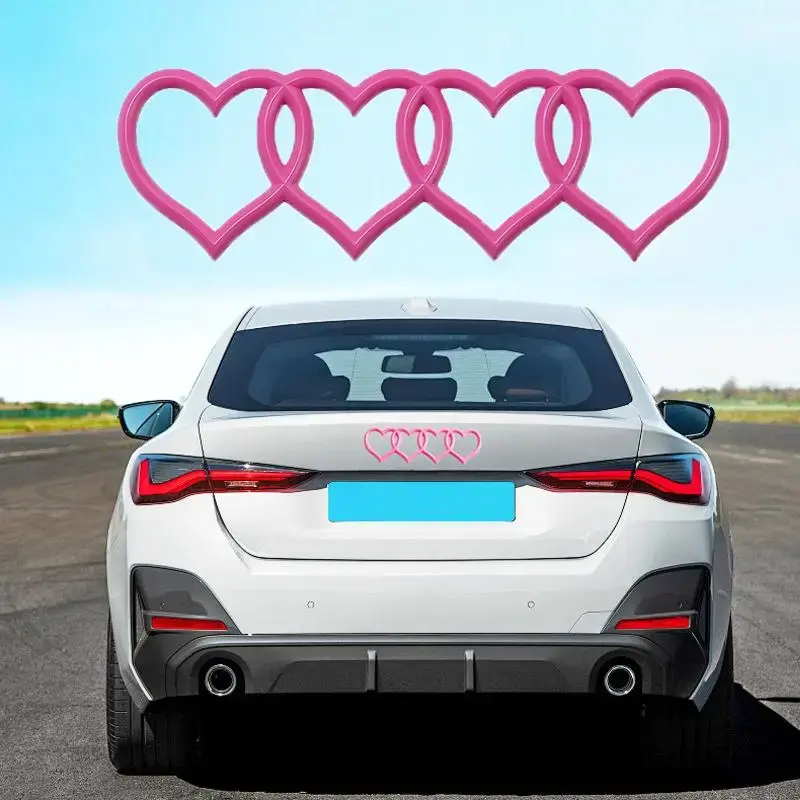 Four-Ring Love Heart Design Car Modified Logo Decal, Auto Rear Tail Logo Decorative Sticker, Auto Rear Trunk Emblem Accessori...