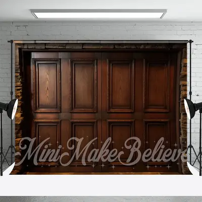 Retro Brown Wooden Texture Door Brick Wall Backdrop - Aperturee