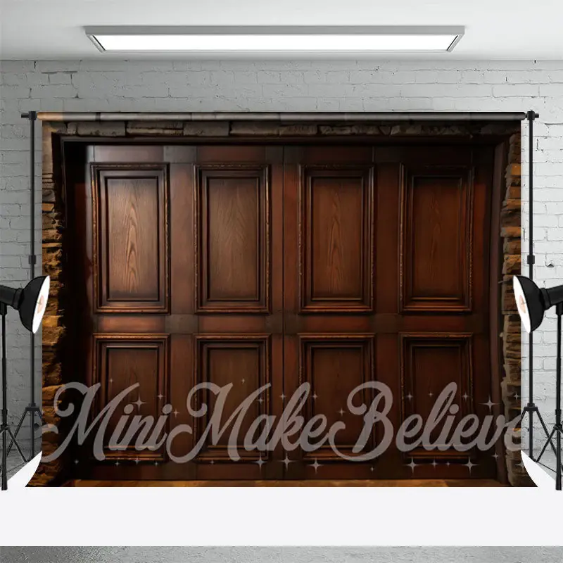 Retro Brown Wooden Texture Door Brick Wall Backdrop - Aperturee