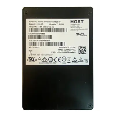 0TS1306 HGST Ultrastar DC SN200 Series 800GB Multi-Level Cell PCI Express 3.0 x4 NVMe Read Intensive U.2 2.5-Inch Solid State...