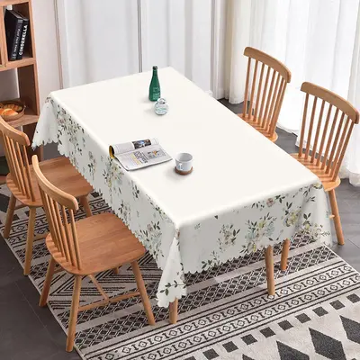 Aperturee Elegant White Dining Blossom Pastel Blue Tablecloth, 52x70 Inch, 30.82 USD, rectangle tablecloths, ZJY04689-A