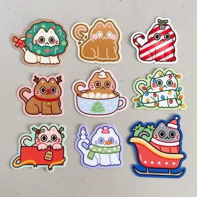 Christmas Winter Holiday Cute Cat Heavy Duty Waterproof Vinyl Stickers