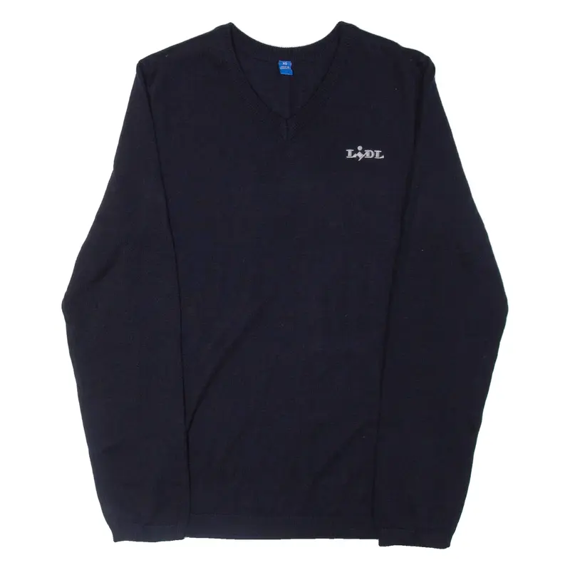 Workwear Mens Jumper Blue V-Neck Tight Knit Wool XS