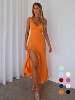 Women's Plain Tank Dress, Solid Color Sleeveless Split Hem Formal Dress for Party Club Dating Wear, Ladies Summer Clothes, Wo...