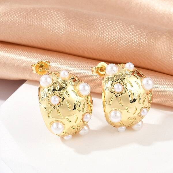 Oval Brass Stud Earrings